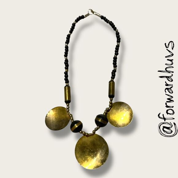 Hand Crafted Tribal-Inspired Necklace – Layered Copper & Silver Tone Discs - Picture 6 of 9